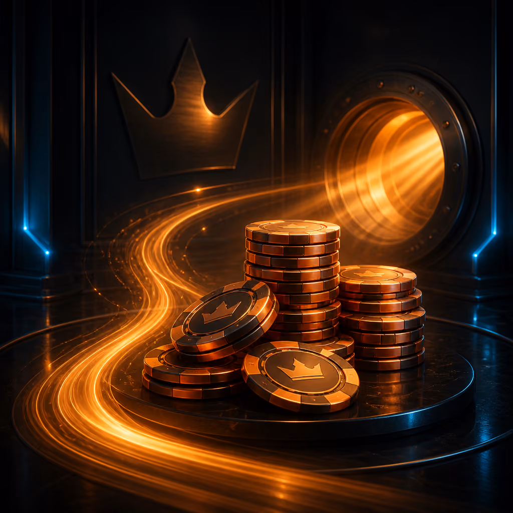 Goldrun bonusillustratie met fiches en koperen casino-accenten